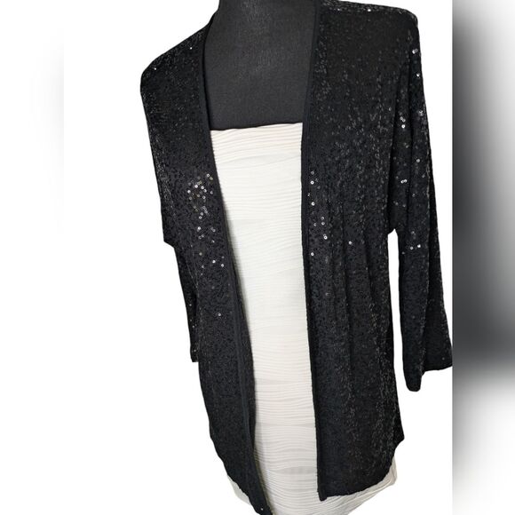 Jones New York Black Sequin open Cardigan Evening Jacket Size M - Picture 2 of 7